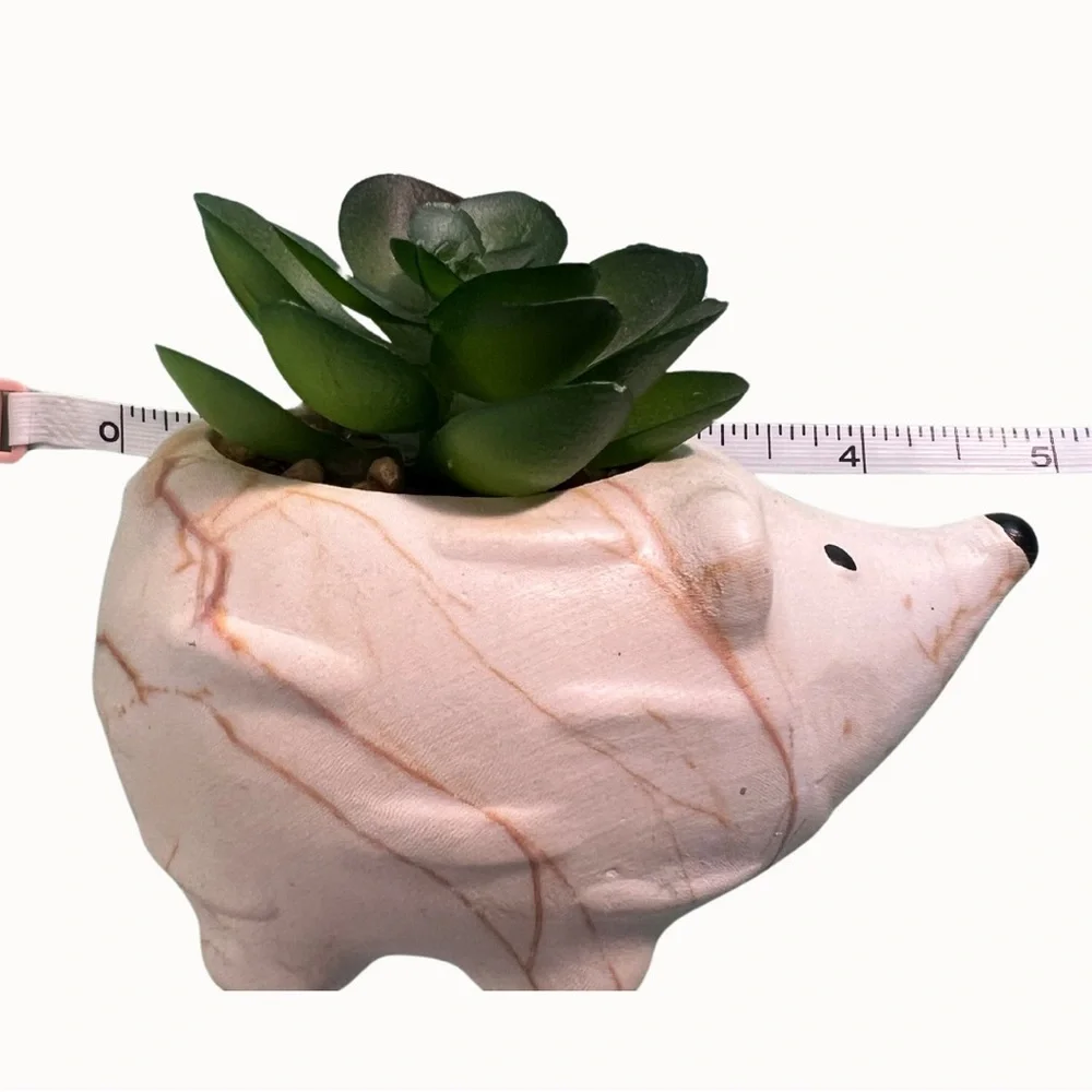 Set of Three Clay Hedgehogs with Faux Succulent